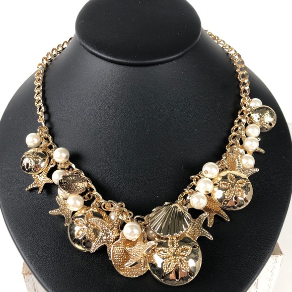 Charter Club Jewelry - Charter Club Necklace Gold Faux Pearl Shell Starfish Sand Dollar Nautical Charm